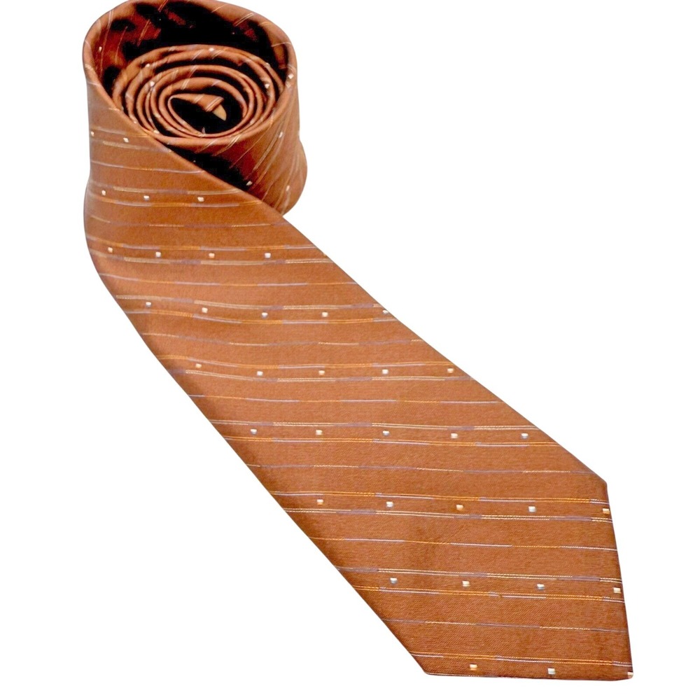 Andhurst Silk Necktie Mens OS Bronze Striped Geometric Classic Tie Formal Preppy